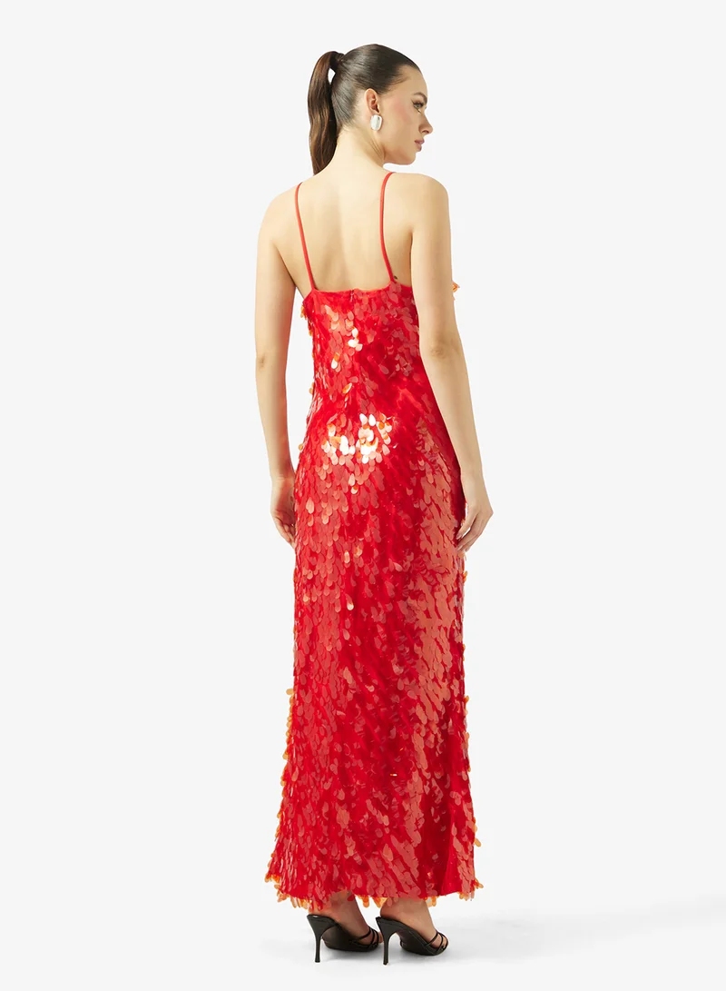 Ginger Boutique Plunge Neck Sequin Embellished Evening Dress